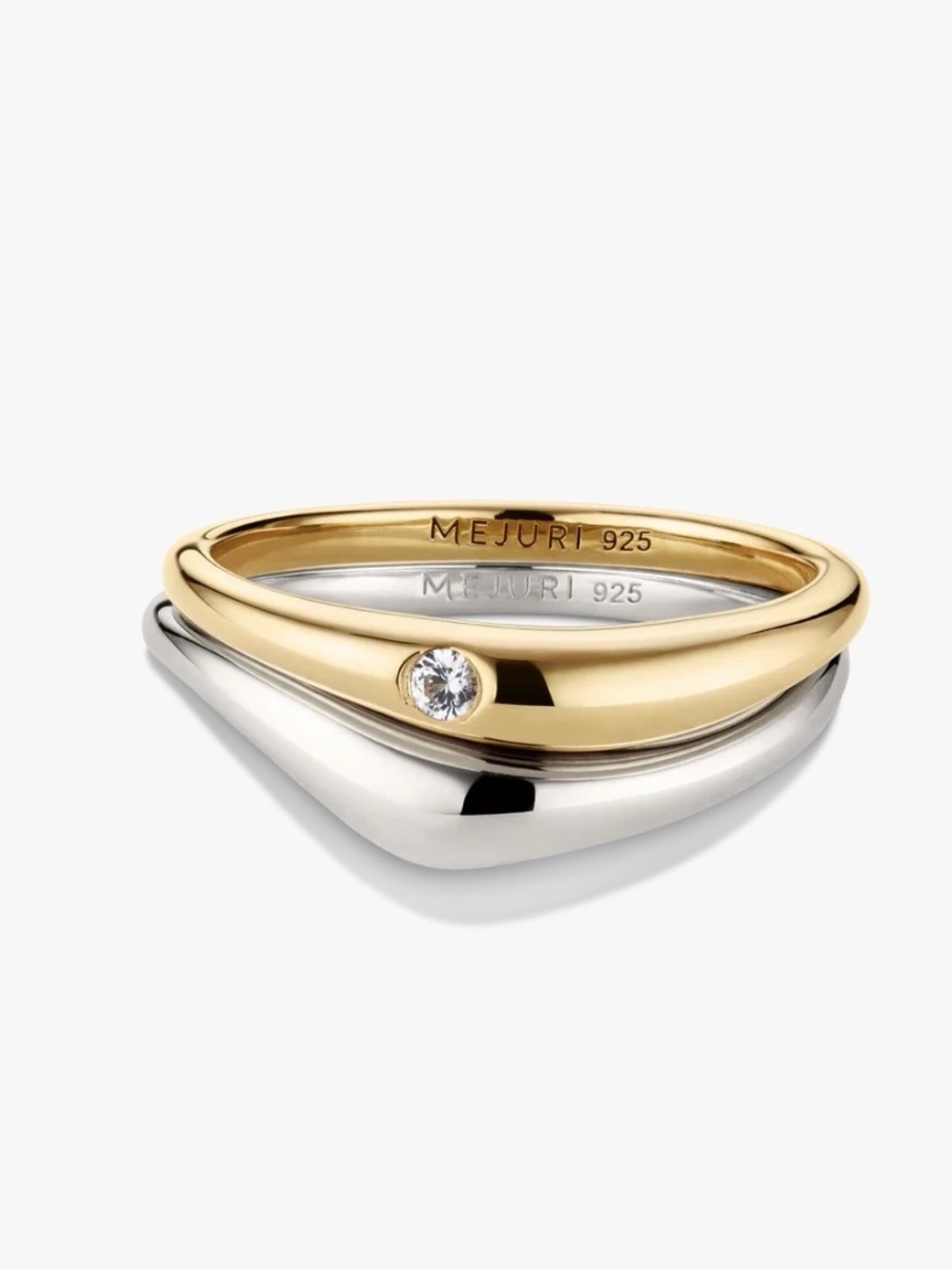 Mejuri Two-Tone Gold and Silver Stacking Ring with Single Diamond